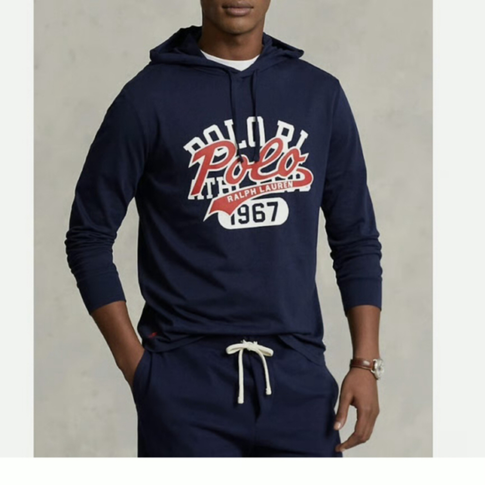 Polo Ralph Lauren Navy Blue Graphic Logo Hoodie Long Sleeve T-Shirt Size XL